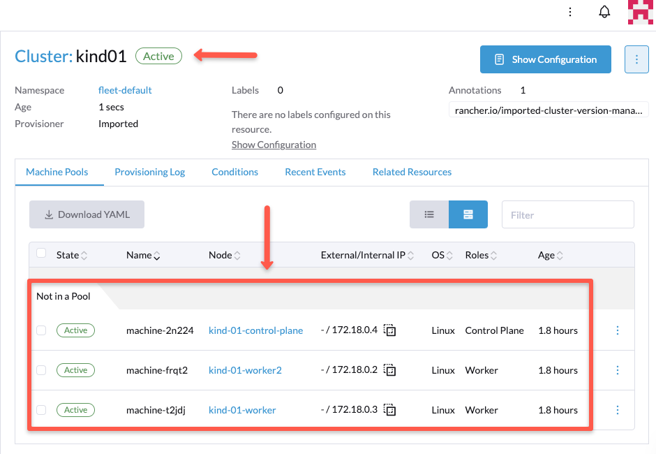 the dashborad of the added cluster in rancher