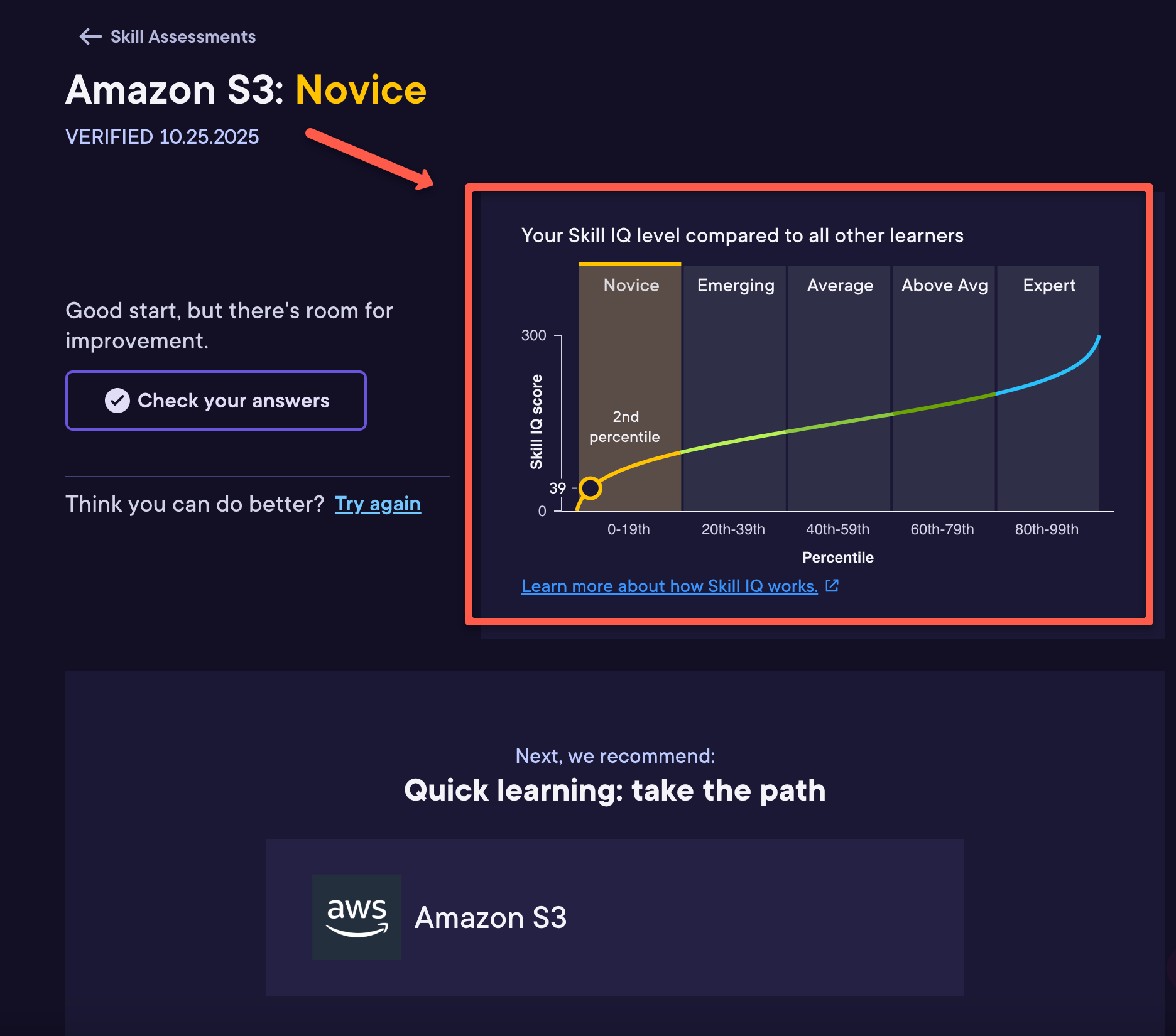 the result of the pluralsight skill iq test result