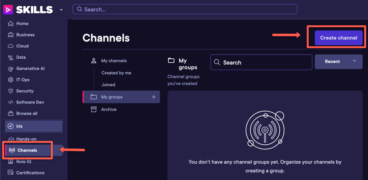 the pluralsigh channel to organize our content for the learning