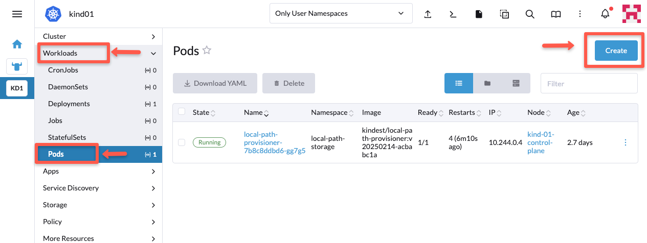 selecting the pod configuration on rancher to create a pod
