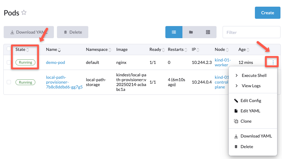 after creating the pod, the available options to make the modification on the deployment