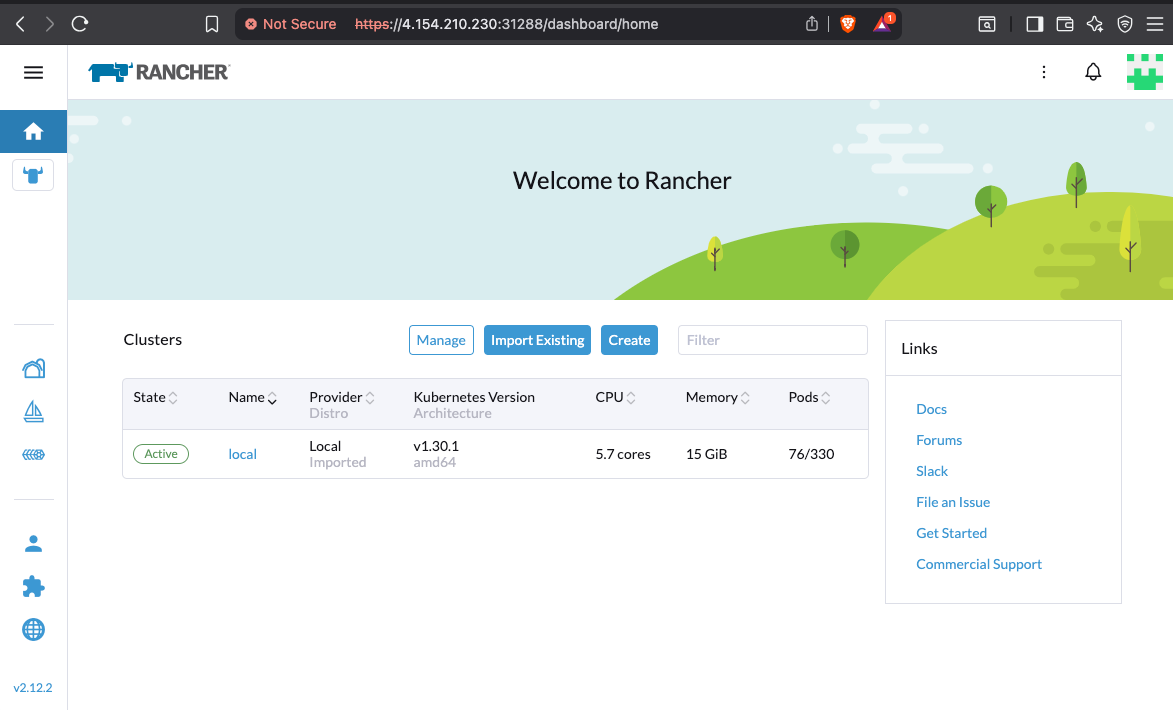 the dashboard of the rancher on kubernets
