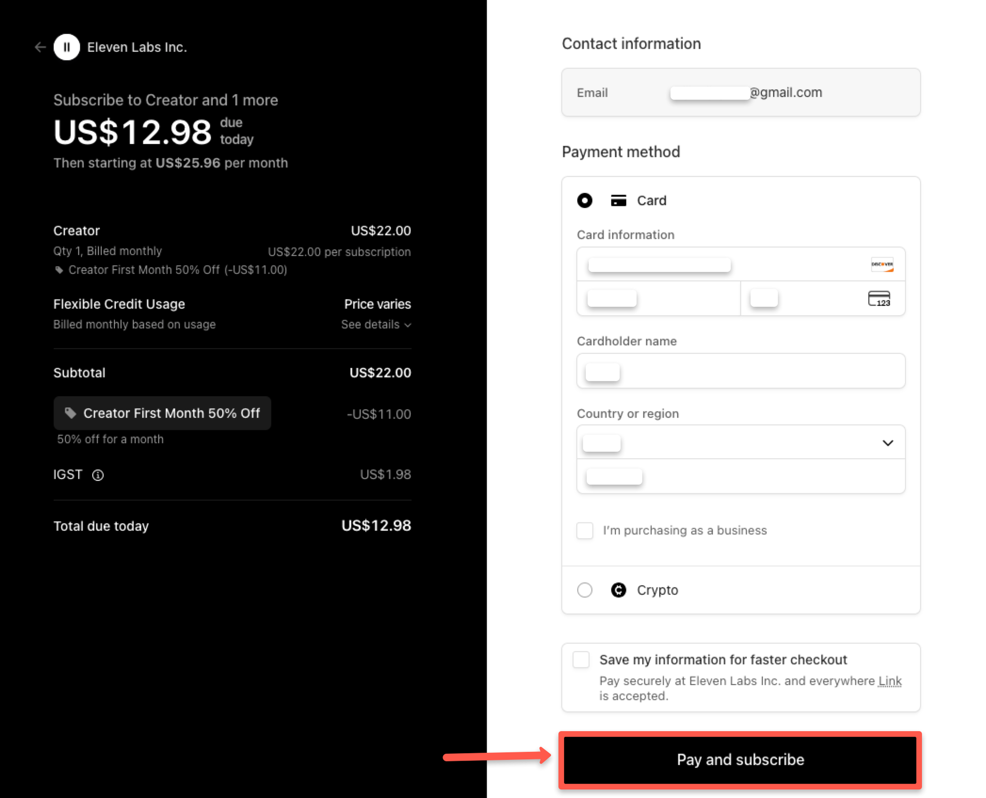 click pay and subscribe button