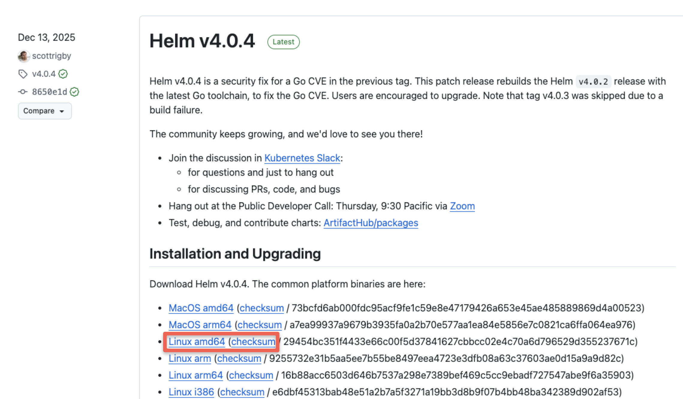 helm installation binary - release page