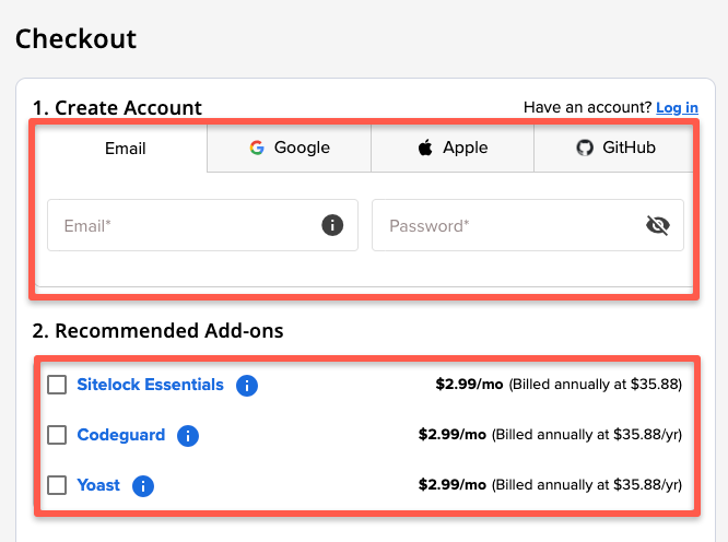 Enter the email Id and choose if the user need the add-ons