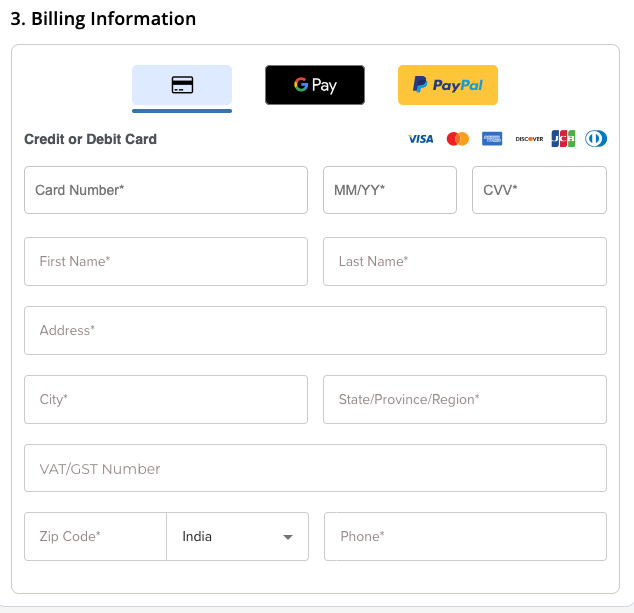 Enter the billing information