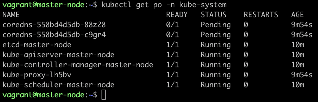 Kubeadm master node pods in kube-system