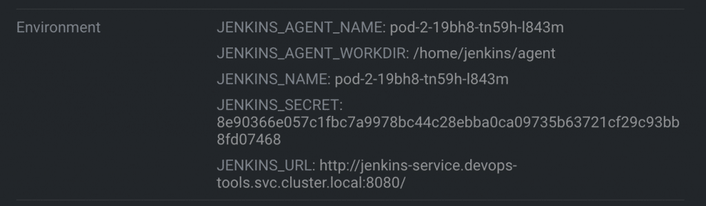 Jenkins pod agent environment variables