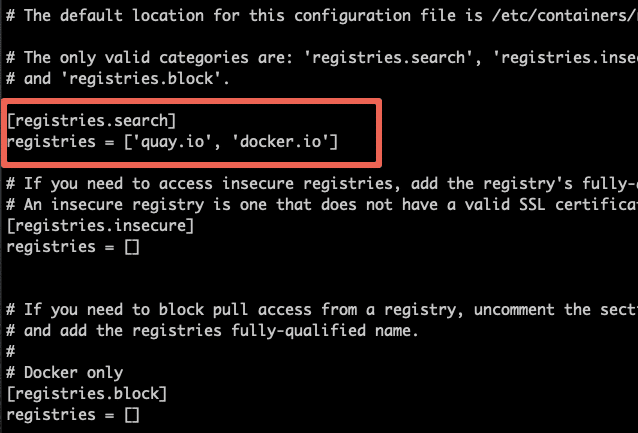 podman default container registries.