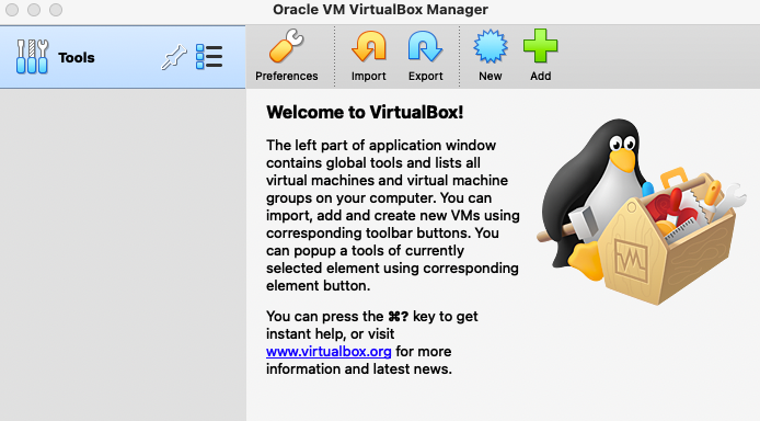 Virtual Box application UI