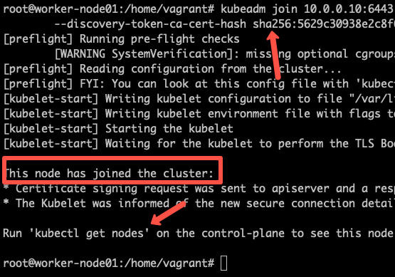 kubeadm node join output.