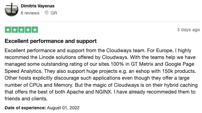 Cloudways customer review.