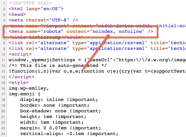 noindex, nofollow verification using HTML inspect.