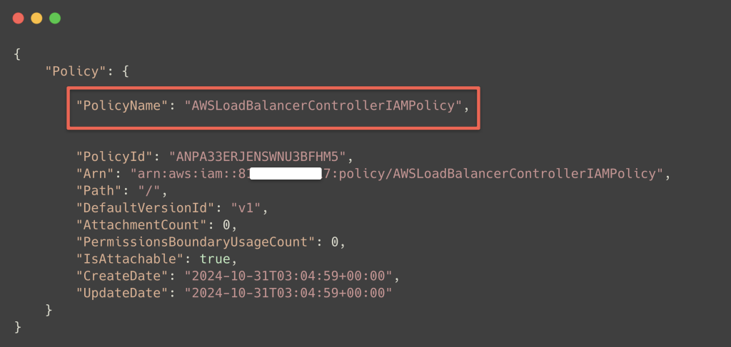 AWS IAM policy  for the  aws load balancer controller pod