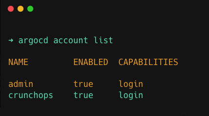 listing available users on argocd using argocd account list cli command