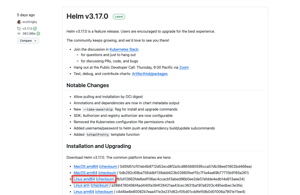 helm installation binary - release page