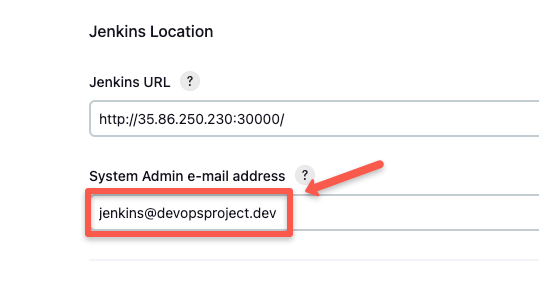 enter smtp from address under jenkins location section