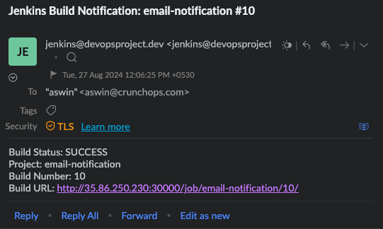 email notification for build success