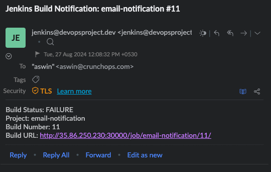 email notification for failed build