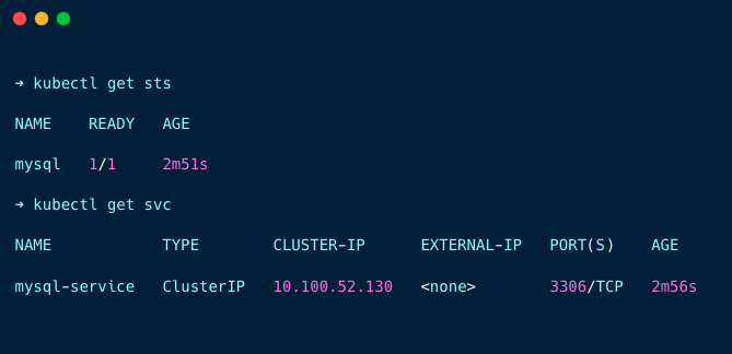 checking if the mysql statefulset and its service are created