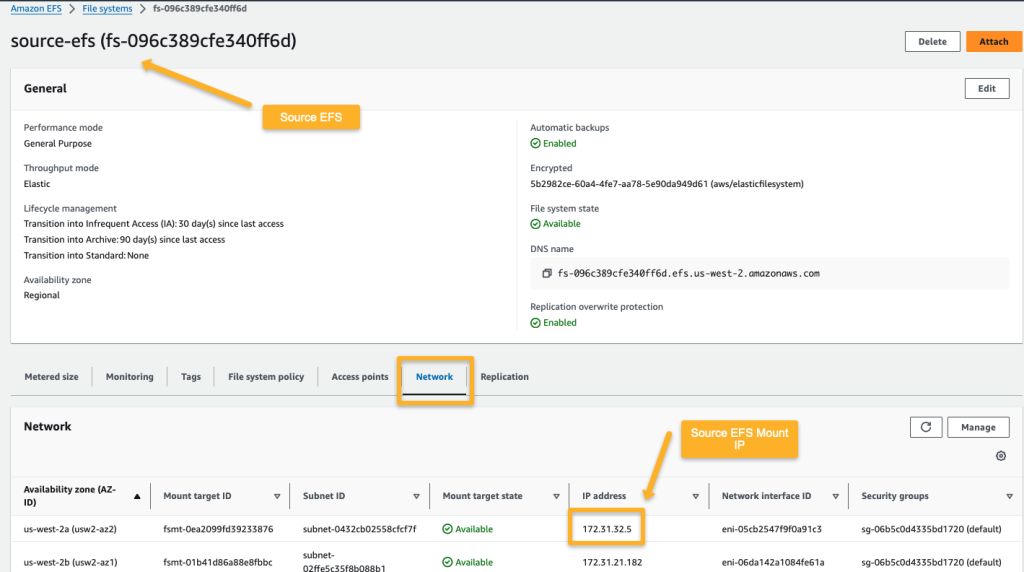 copying the source efs mount point for the datasync location creation. 