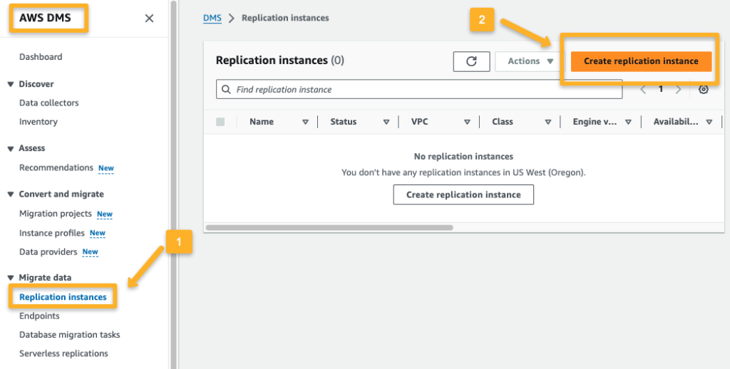 the dms replication instance creation console 