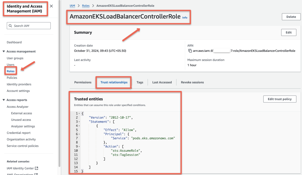 aws load balancer controller iam role trust relationship for the pod identity agent