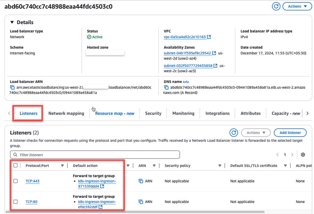 the rules and protocols of the aws network load balancer which is provisioned by the nginx ingress controller